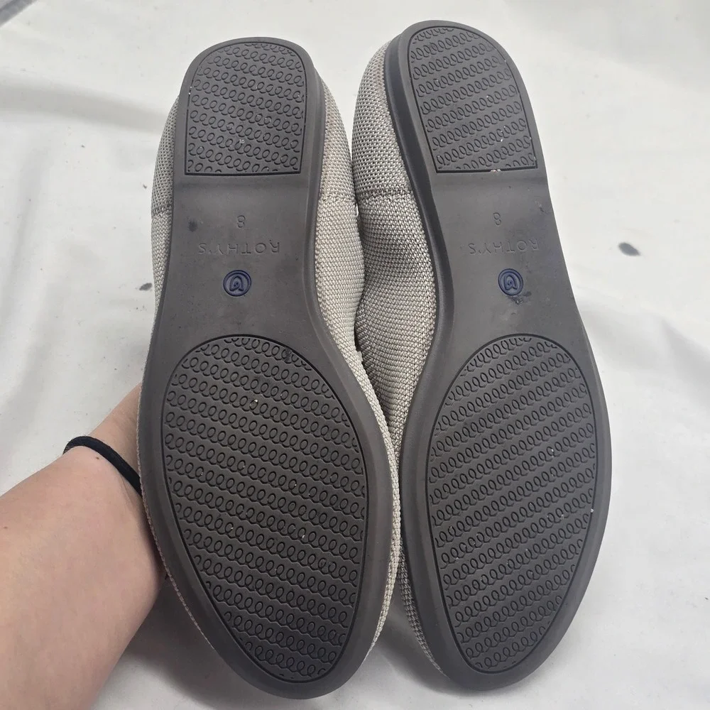 Rothys The Flat Round Toe Ballet Flats 8 Grey Recycled Knit Sustainable Comfort